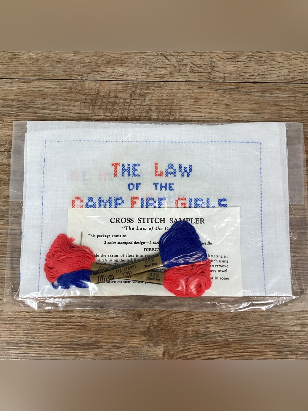 Vtg New Old Stock Law of the Camp Fire Girls Cross Stitch Sampler Kit
